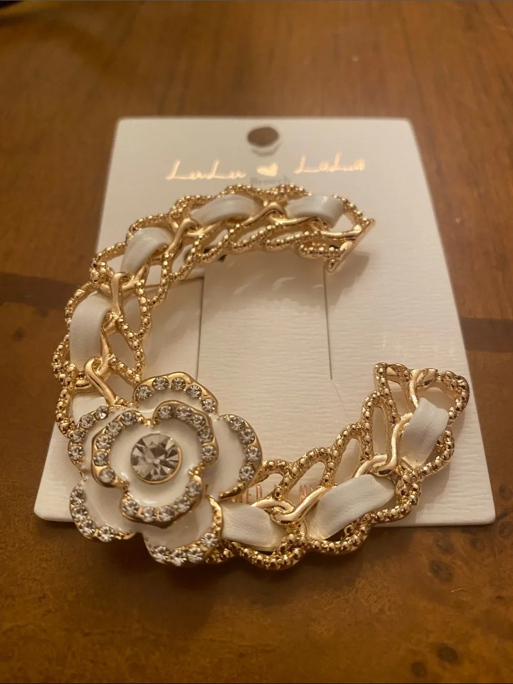 Gold & White Floral Chain Brooch